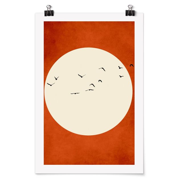 Poster art print - Flock Of Birds In Red Sunset - 2:3