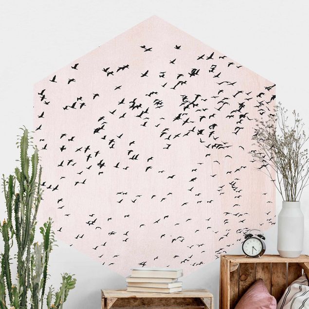 Hexagonal wallpapers Flock Of Birds In The Sunset
