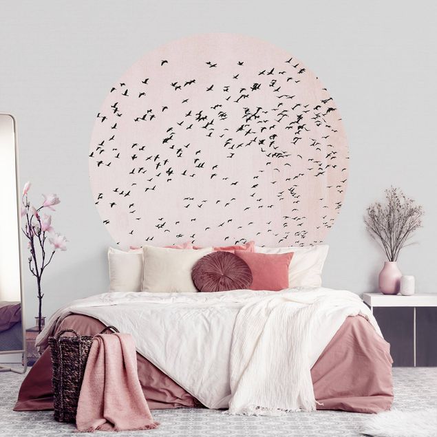 Self-adhesive round wallpaper - Flock Of Birds In The Sunset