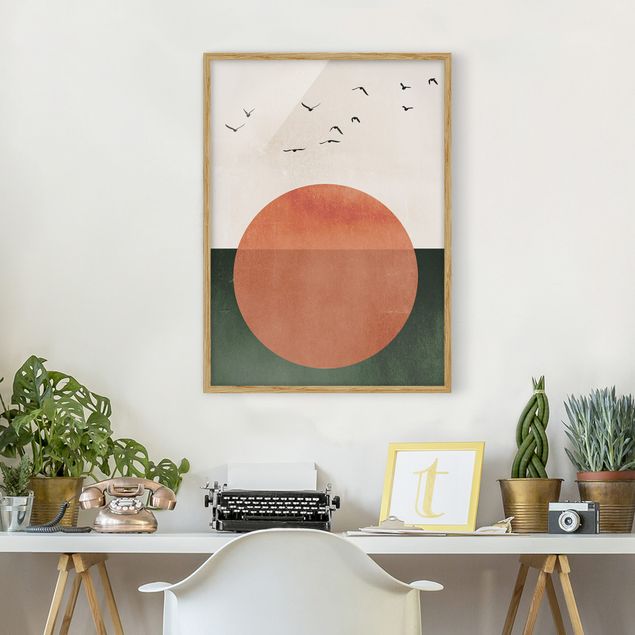 Framed poster - Flock Of Birds In Front Of Rising Sun