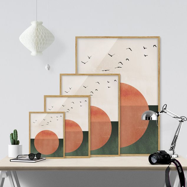 Framed poster - Flock Of Birds In Front Of Rising Sun