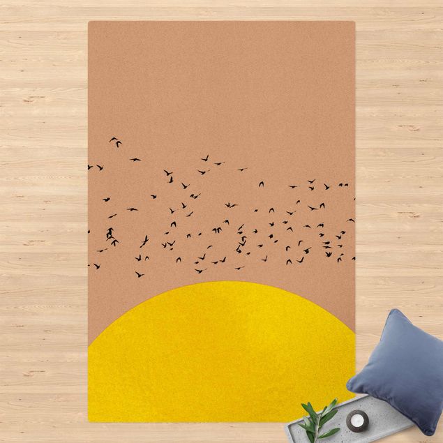 modern area rugs Flock Of Birds In Front Of Yellow Sun