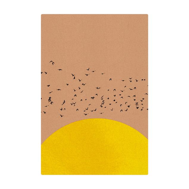 Cork mat - Flock Of Birds In Front Of Yellow Sun - Portrait format 2:3