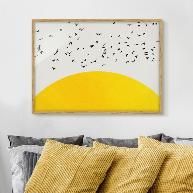 Framed poster - Flock Of Birds In Front Of Yellow Sun
