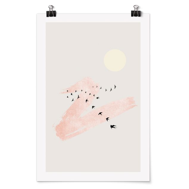 Poster art print - Pink Sky Behind Flock Of Birds - 2:3