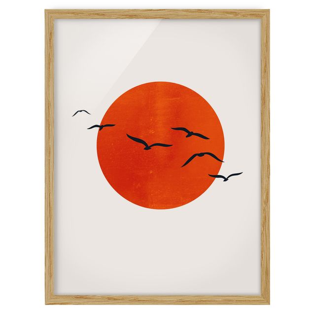 Framed poster - Flock Of Birds In Front Of Red Sun I