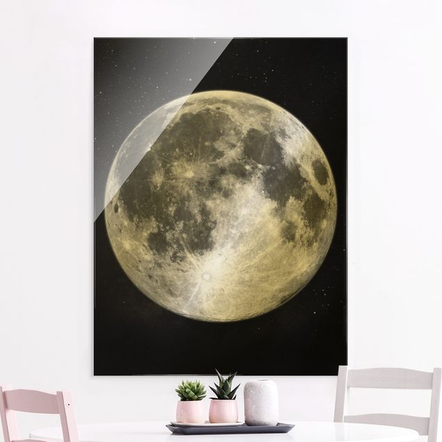 Glass print - Full Moon In Starry Skies Black And White - Portrait format