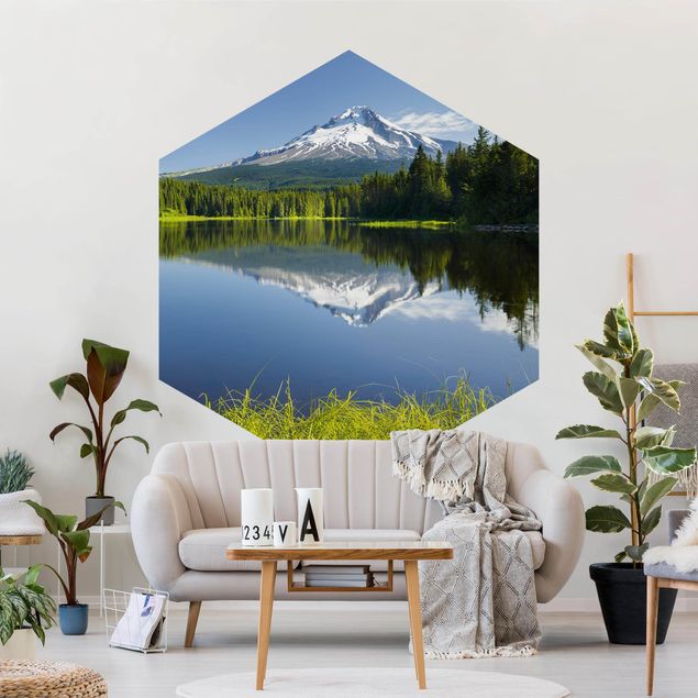 Self-adhesive hexagonal pattern wallpaper - Volcano With Water Reflection