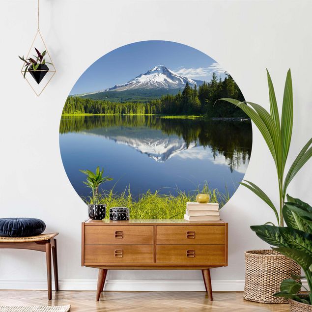 Self-adhesive round wallpaper - Volcano With Water Reflection