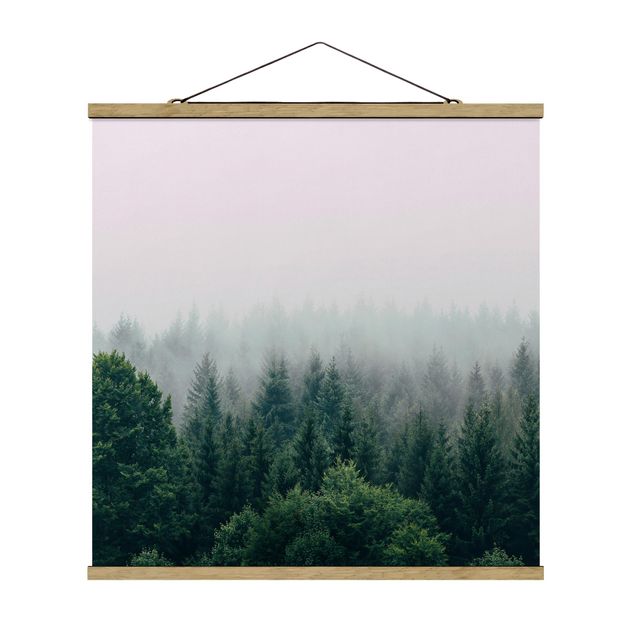 Fabric print with poster hangers - Foggy Forest Twilight - Square 1:1
