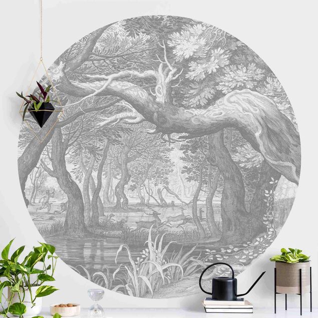 Wallpapers Forest Copperplate Engraving
