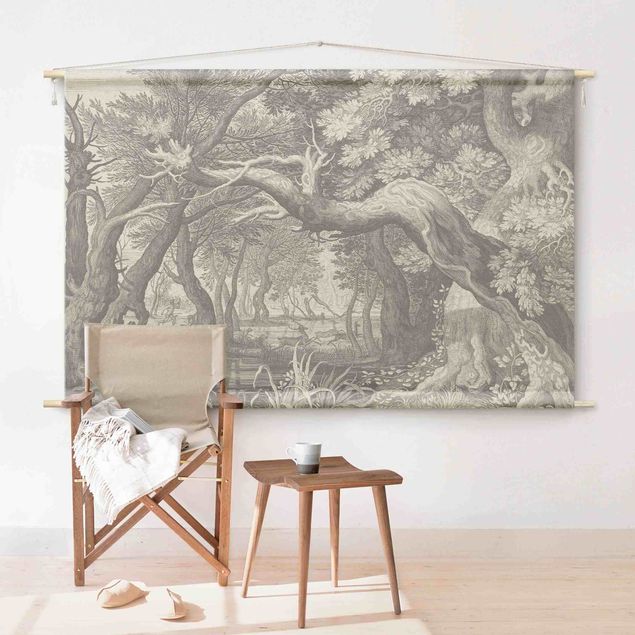 modern wall tapestry Forest Copperplate Engraving