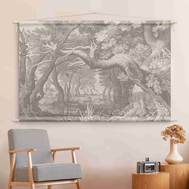 nature wall tapestry Forest Copperplate Engraving
