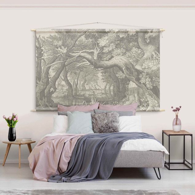 forest wall tapestry Forest Copperplate Engraving