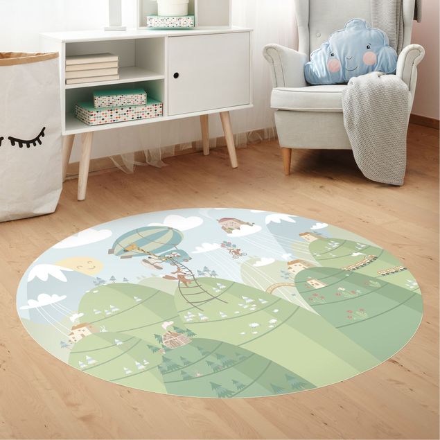 contemporary rugs Forest With Houses And Animals