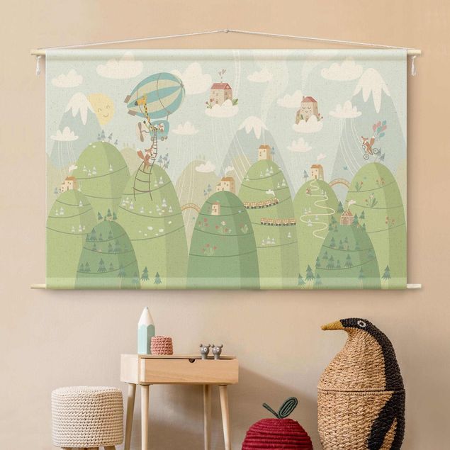 nature wall tapestry Forest With Houses And Animals