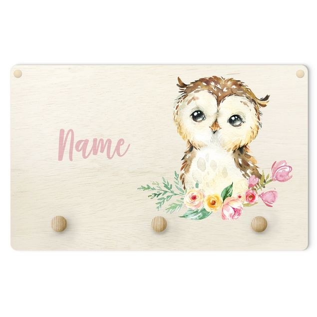 Coat rack for children - Forest Animal Baby Owl With Customised Name