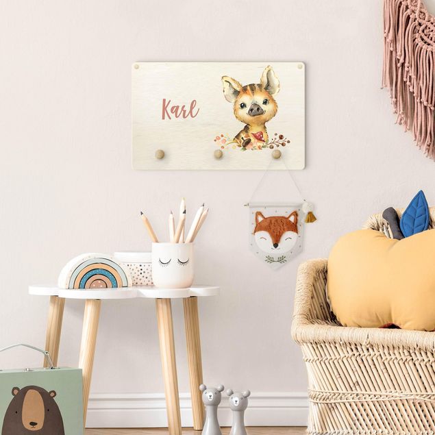 Coat rack for children - Forest Animal Baby Boar With Customised Name