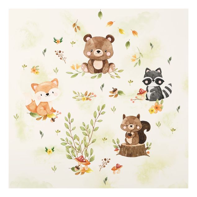 Glass print - Forest Animals Autumn Bear Squirrel Raccoon