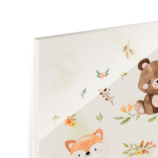 Glass print - Forest Animals Autumn Bear Squirrel Raccoon