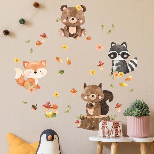 Animal print wall stickers Forest Animals Autumn Bear Squirrel Raccoon