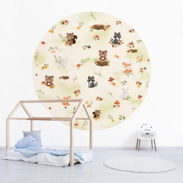 Self-adhesive round wallpaper - Forest Animals Autumn