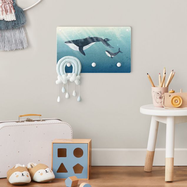 Coat rack for children - Whale Mother With Calf With Rays Of Light