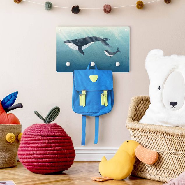 Coat rack for children - Whale Mother With Calf With Rays Of Light