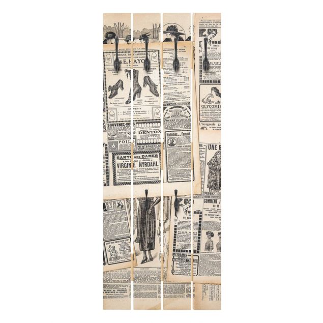 Wooden coat rack - Antique Newspapers