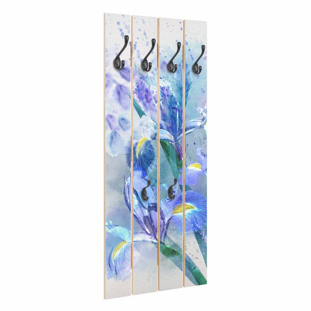 Wooden coat rack - Watercolour Flowers Iris