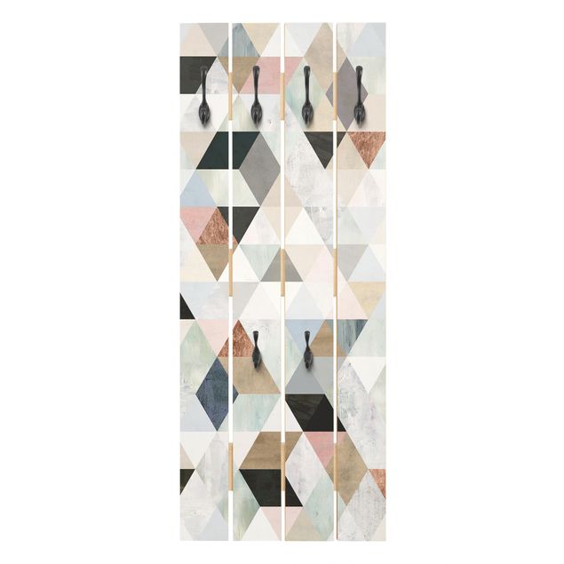 Wooden coat rack - Watercolour Mosaic With Triangles I