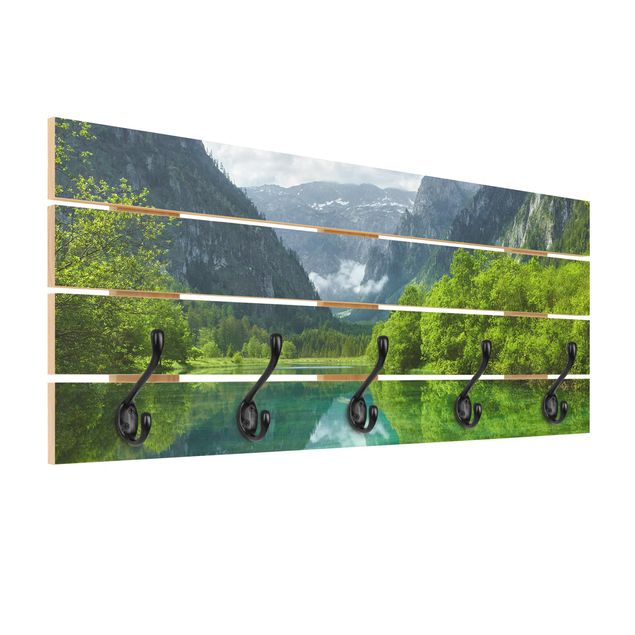 Wooden coat rack - Mountain Lake With Water Reflection