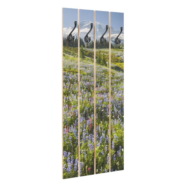 Wooden coat rack - Mountain Meadow With Red Flowers in Front of Mt. Rainier