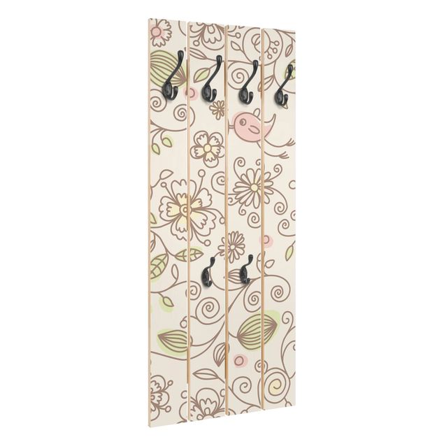 Wooden coat rack - Birds And Flowers