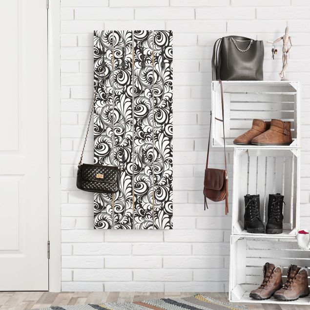 Wooden coat rack - Black And White Leaves Pattern