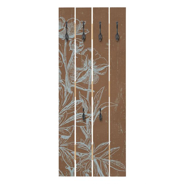 Wooden coat rack - Blue Sketch Of A Flower
