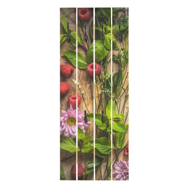 Wooden coat rack - Flowers Raspberries Mint