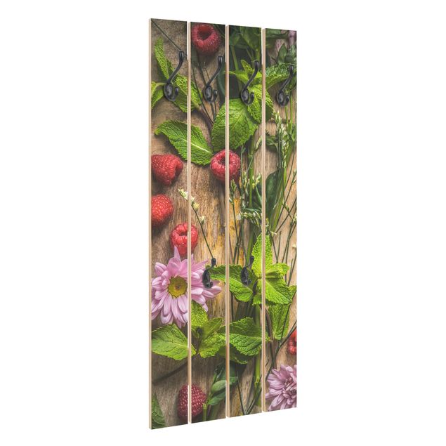 Wooden coat rack - Flowers Raspberries Mint
