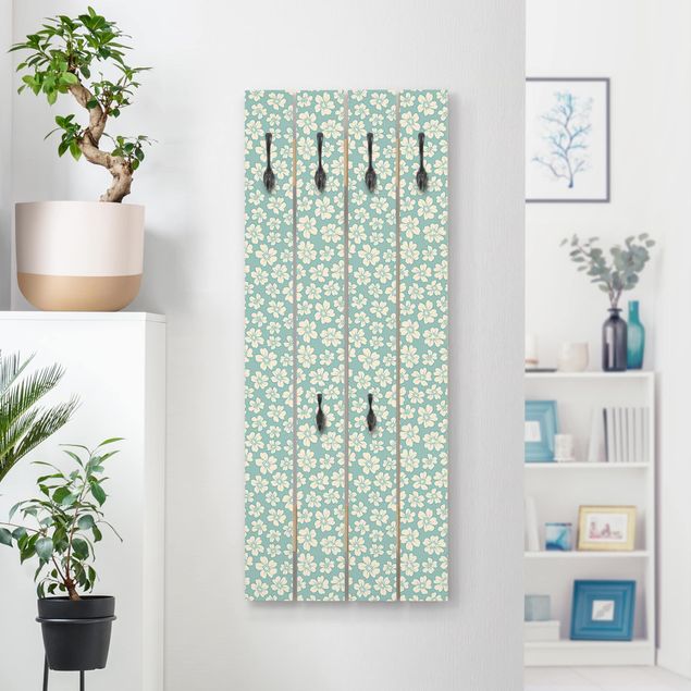 Wooden coat rack - Floral Pattern on Mint