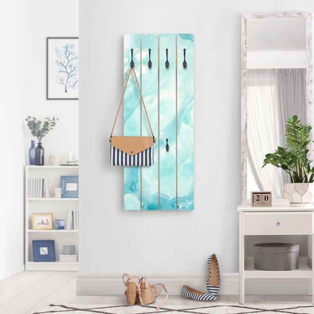 Wooden coat rack - Emulsion In White And Turquoise I