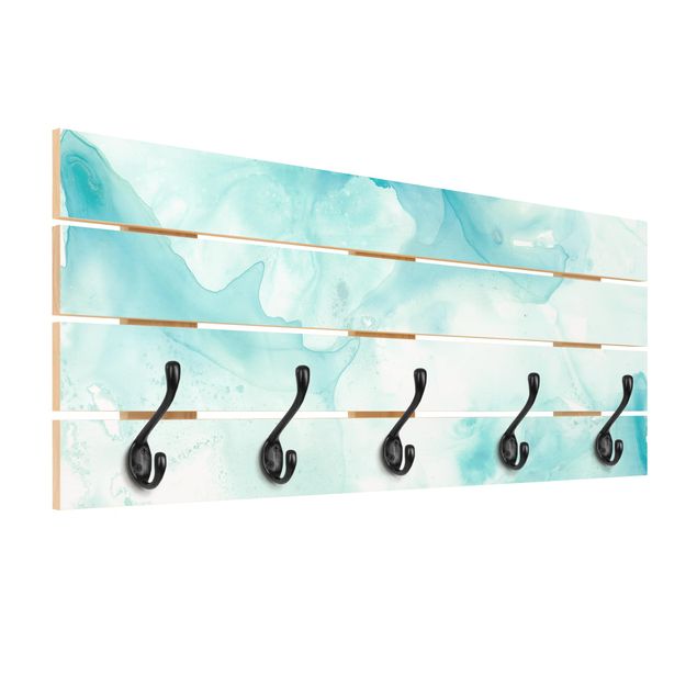 Wooden coat rack - Emulsion In White And Turquoise II