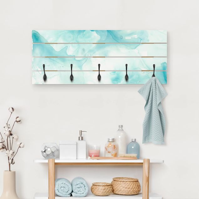Wooden coat rack - Emulsion In White And Turquoise II