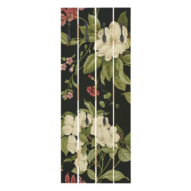 Wooden coat rack - Garden Flowers On Black I