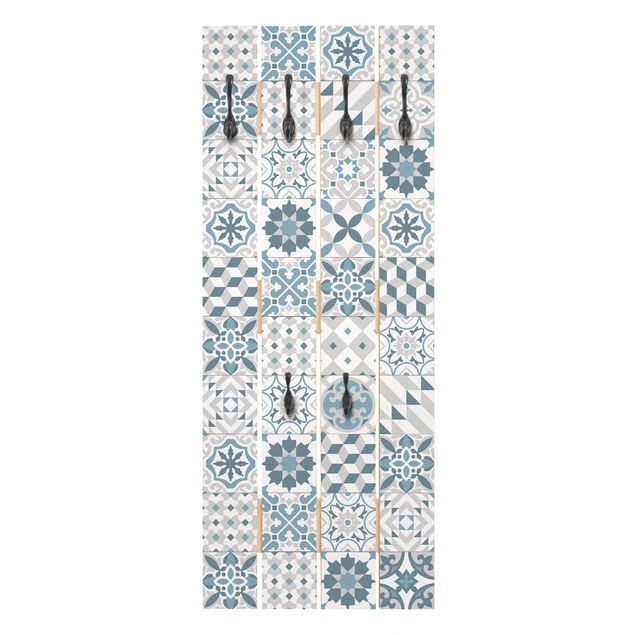Wooden coat rack - Geometrical Tile Mix Blue Grey