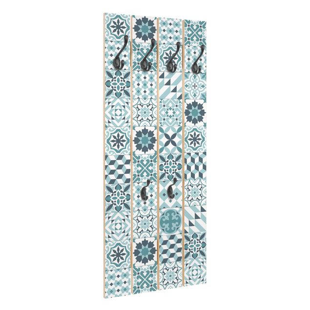 Wooden coat rack - Geometrical Tile Mix Turquoise