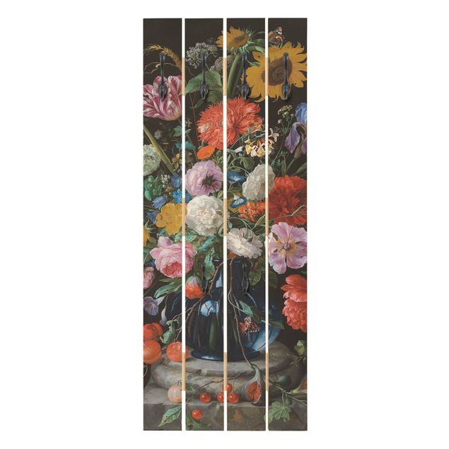 Wooden coat rack - Jan Davidsz de Heem - Tulips, a Sunflower, an Iris and other Flowers in a Glass Vase on the Marble Base of a Column