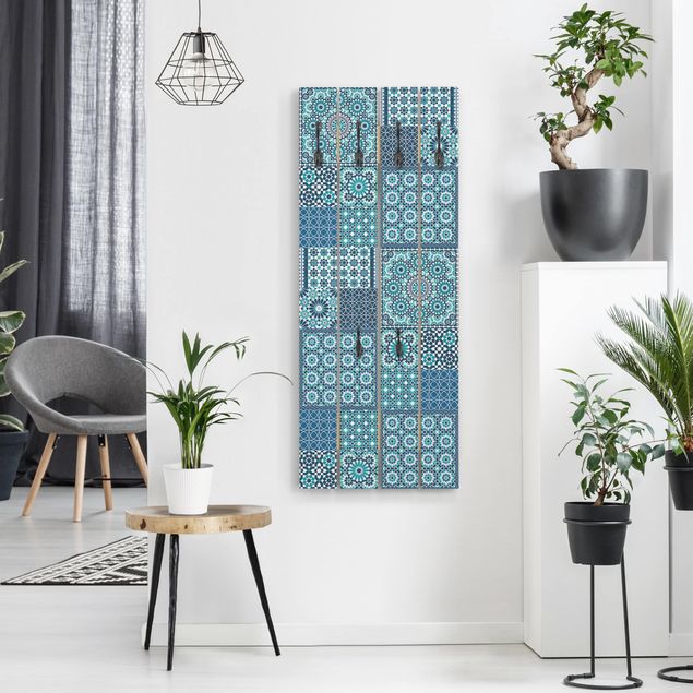 Wooden coat rack - Moroccan Mosaic Tiles Turquoise Blue