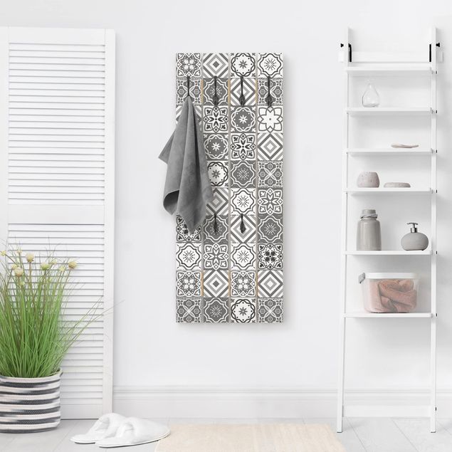 Wooden coat rack - Mediterranean Tile Pattern Grayscale