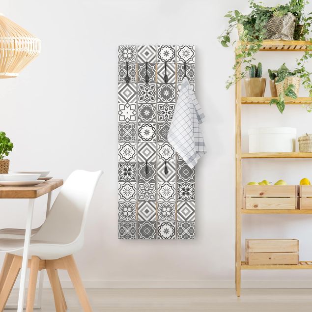 Wooden coat rack - Mediterranean Tile Pattern Grayscale