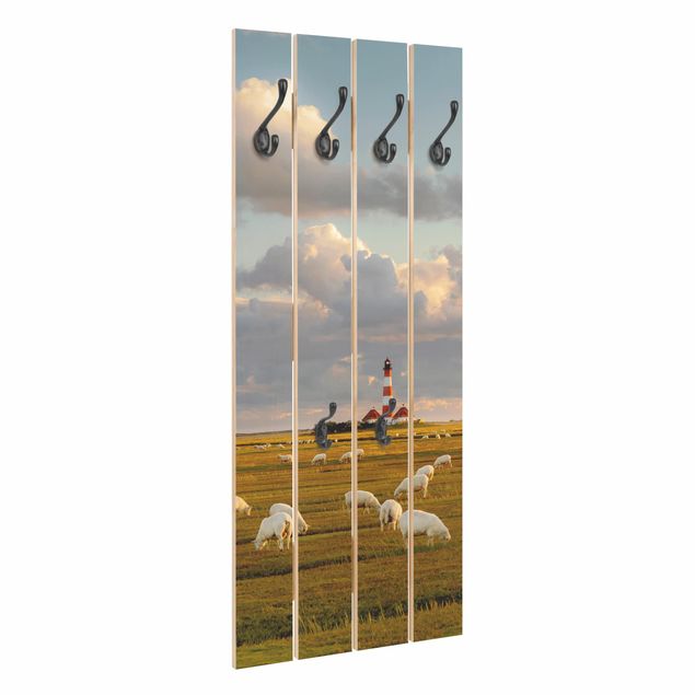Wooden coat rack - North Sea Lighthouse With Flock Of Sheep